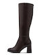Synthetic Leather Medium Heel Women's Boots Brown