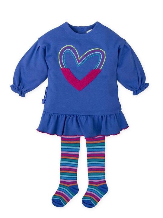 Girls Dress Sweatshirt Long Sleeve Set of 2 with Tights Blue