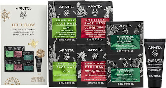 Apivita Let It Glow Skin Care Set for Moisturizing, Facial Cleaning & Brightening 7pcs