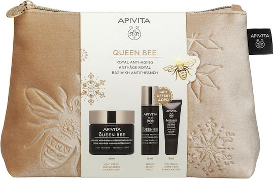 Apivita Queen Bee Routine Skin Care Set for Αnti-ageing, Moisturizing & Brightening Light 4pcs
