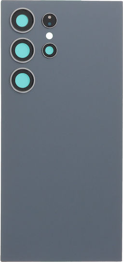Battery Cover Battery Door + Battery Door Adhesive + Back Camera Lens Bezel Black for Galaxy S24 Ultra
