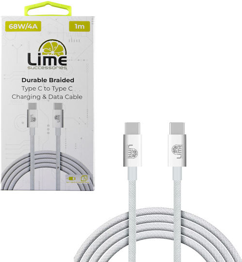Lime Braided USB 2.0 Cable USB-C male - USB-C 68W Πράσινο 1m