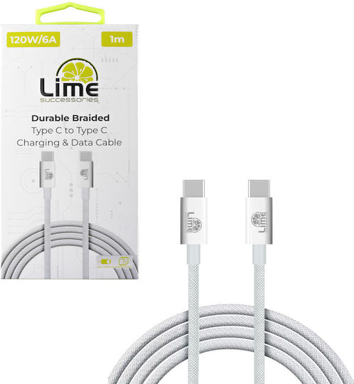 Lime Braided USB 2.0 Cable USB-C male - USB-C 120W Green 1m