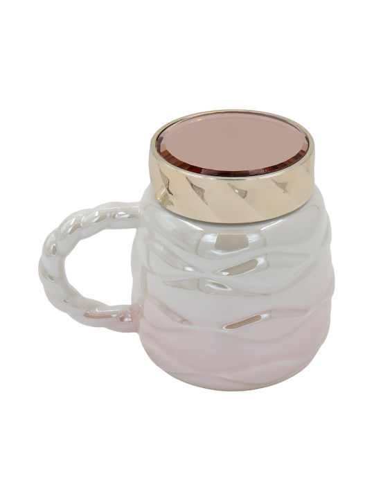 Keskor Becher Keramik mit Deckel Rosa 450ml