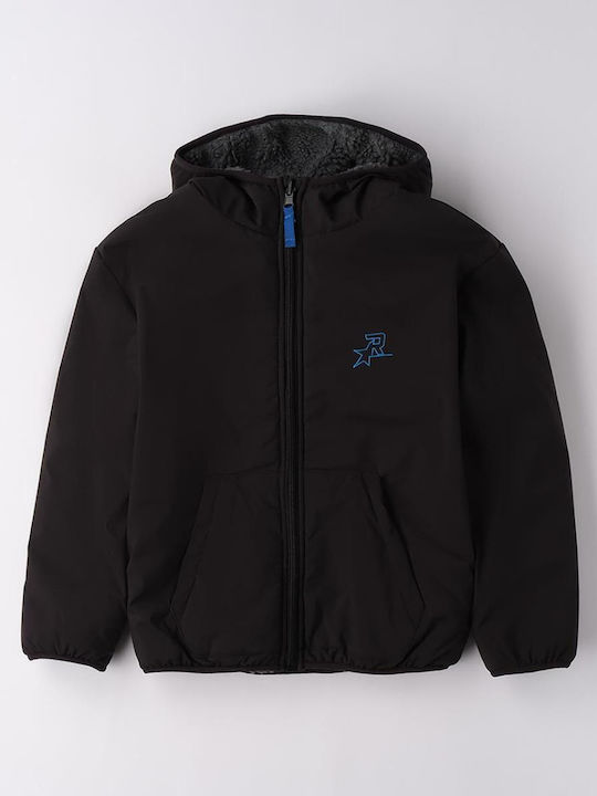 Kids' Quilted Jacket Double Sided with Hood Black