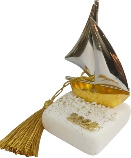 Kalliopi Silver Tabletop Lucky Charm Boat Gold made of Stone 2026 5x9cm 1pcs