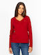 Damen Bluse Baumwolle Langärmelig mit V-Ausschnitt Ruby