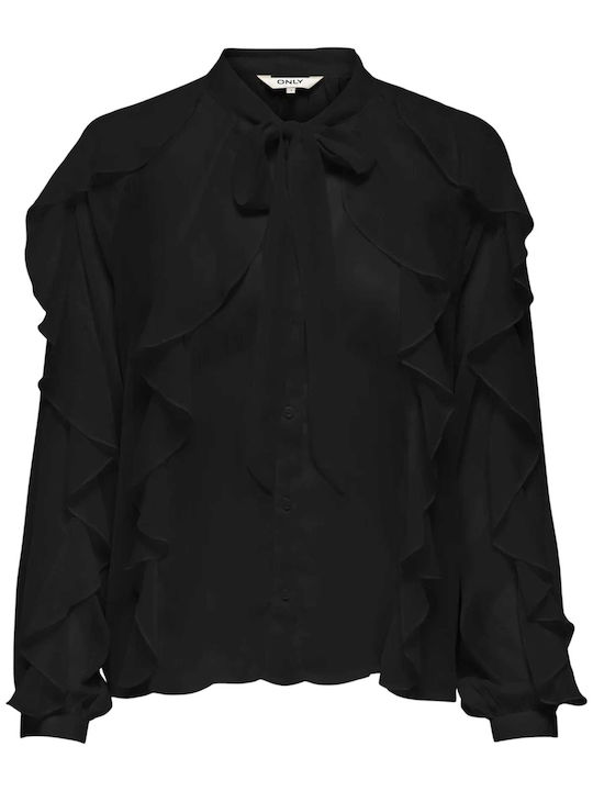 Only Μακρυμάνικο Γυναικείο Πουκάμισο Black