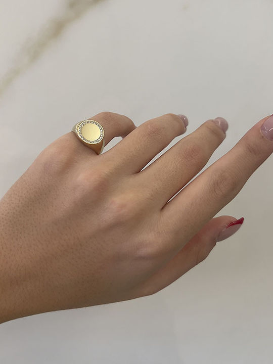 Ioannis Kosmima Chevalier Ring with Zircon made of Gold 14K