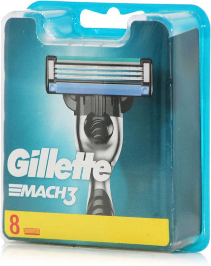Gillette Mach3 Глави за Смяна с 3 Остриета и Лубрикираща Лента 8 Броя