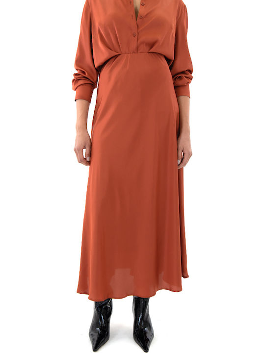 Moutaki Satin Talie Înaltă Midi Fustă Orange