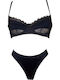 Modern Ocean Lace Underwear Set with Bra & Brazil Black
