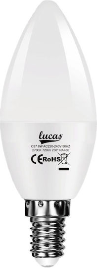 Lucas Λάμπα LED 13W 110mm για Ντουί E14 και Σχήμα C37 Ψυχρό Λευκό 1170lm
