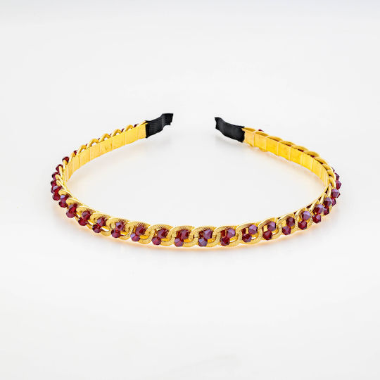 Goldenes Stirnband Kette Kristalle 5 Farbtöne Burgundisch