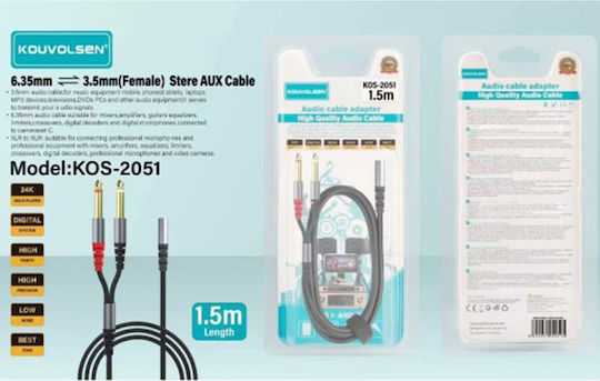 Kouvolsen Kouvolsen 3.5mm Female to 2x RCA Male Audio Cable Black 1.5m