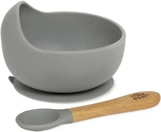 Interbaby Set Essgeschirr aus Silikon mit rutschfester Basis Gray 3Stück