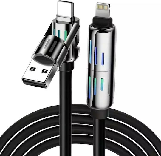 Hyperloq USB to Lightning / Type-C Cable Μαύρο 2m
