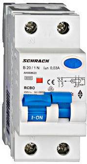 Schrack Ak668620 Differential Interrupter Rcbo 1p+n 20A 30mA 6kA Curve B Type A Protection