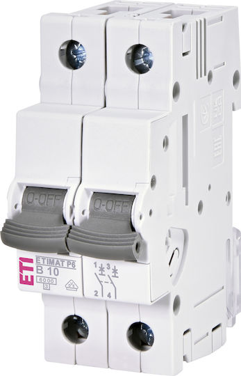 Автоматичен прекъсвач Mcb 2p 10a 6ka Крива B Etimat P6 001900208 Eti