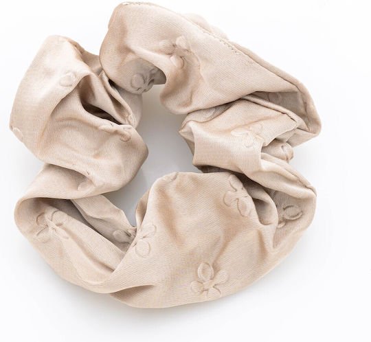 Elegante Haargummis Mit Glattem Stoff Mit Reliefblumen-Beige
