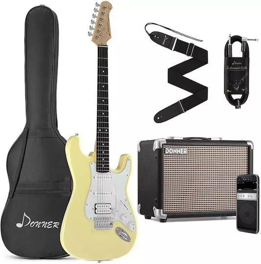 Donner Set Elektrische Gitarre Stratocaster Weiß mit Tasche