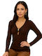 Women's Blouse Long Sleeve with V Neckline Cinnamon-brown