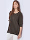 Celestino Women's Sweater Raw Edge Loose Fit Anthracite