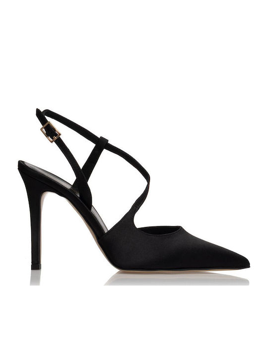 Synthetic Leather Black Satin High Heels