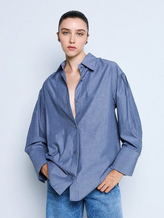 Langärmelig Damen Hemd Blue Gestreift