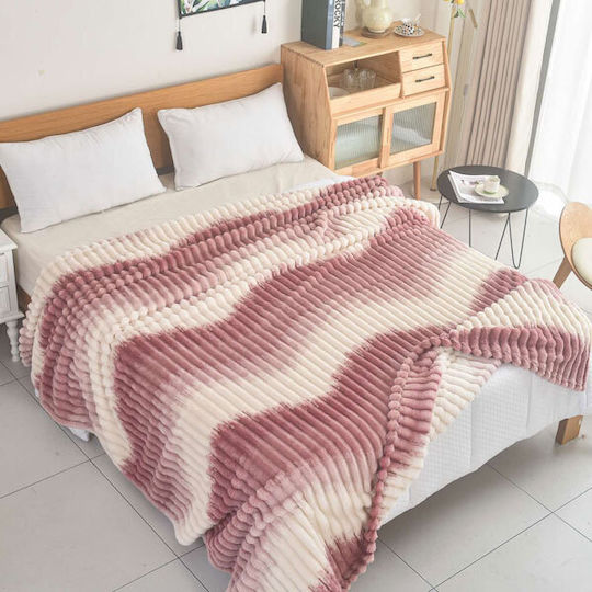 SpitiBazaar Pătură Catifea Single 160x240cm Pink - White