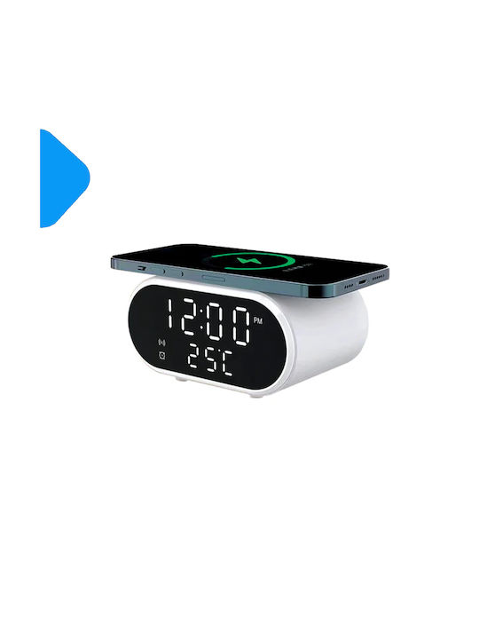 Tabletop Digital Clock With Alarm Clock & Wireless Charging White 99913304