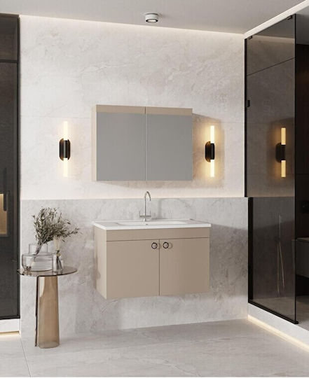 SteweHome Badezimmer Waschtisch-Einheit mit Spiegel – Mdf Beiges 80x55x45cm