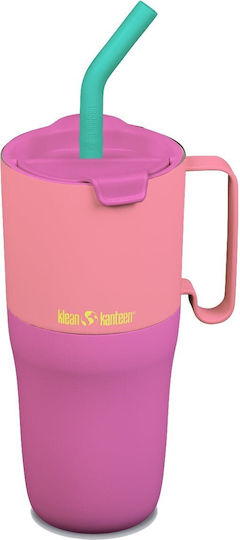 Klean Kanteen Rise Handled Tumbler Thermos Stainless Steel BPA Free 1.064lt Pink Lemonade Kaleidoscope with Straw and Handle