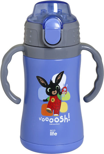 Ecolife Kids Water Bottle Thermos Stainless Steel with Straw Blue 300ml