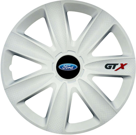 Set 4 Gtx White R15 Wheel Covers Compatible Ford