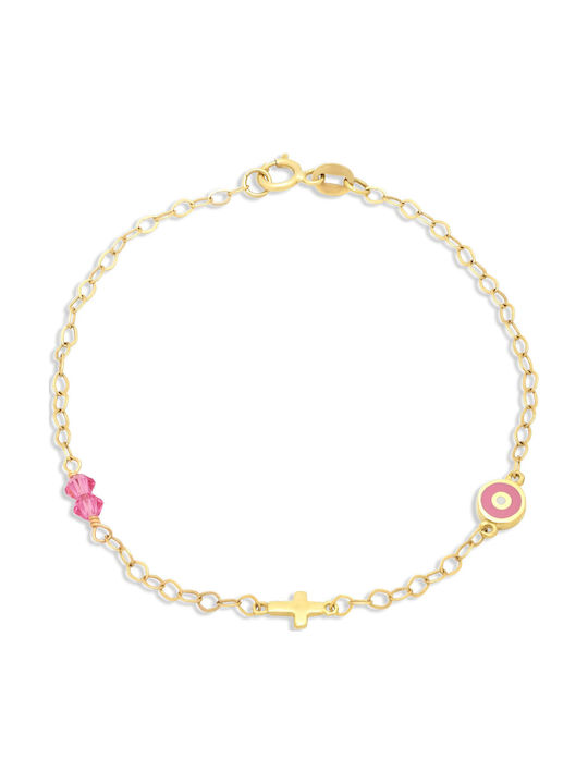 Goldjewels Kids Bracelet Chain from Gold 9K with Σταυρό, Stones & Evil Eye