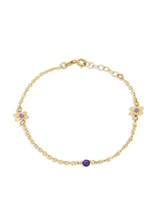 Goldjewels Kids Bracelet Chain K14 Flowers Bead from Gold 14K with Flower
