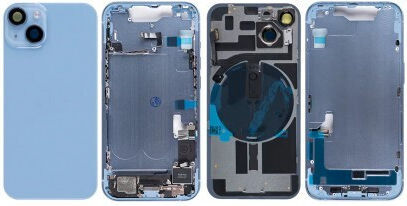 Apple iPhone 14 Пълен Корпус Всички Части Вибрация NFC Конектор за Зареждане Захранване Звук Светкавица Лентов Кабел Слот за SIM Син Клас A