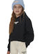 Fleece Παιδικό Φούτερ Cropped με Κουκούλα Μαύρο
