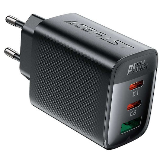Acefast Φορτιστής Χωρίς Καλώδιο GaN με Θύρα USB-A και 2 Θύρες USB-C 67W Μαύρος (A108)
