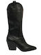 Leather Medium Heel Women's Boots Black