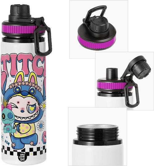 Koupakoupa Labubu Kids Water Bottle Made of Aluminium Labubu with Screw-on Non Spill Cap Multicolour 850ml