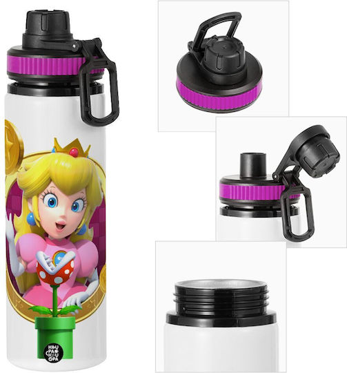 Koupakoupa Princess Peach Toadstool Kids Water Bottle Made of Aluminium with Screw-On Cap Non Spill Orange 850ml