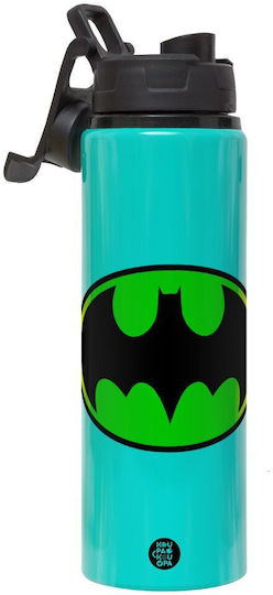Koupakoupa Batman Sticlă Pentru Copii Din Aluminiu Cu Capac Cu Filet Antivărsare Turcoaz 850ml