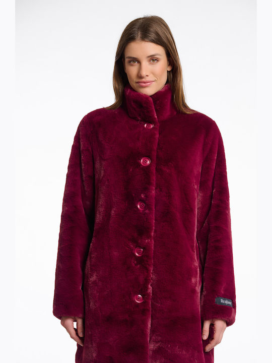 Women's Μπορντω Coat with Fur Details