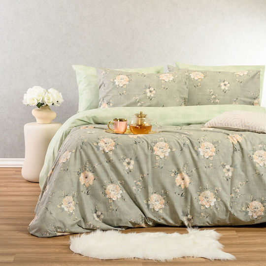 Melinen Set Cearșafuri Dublu cu Elastic 150x200+32cm. Gianna Grey/aqua 4buc