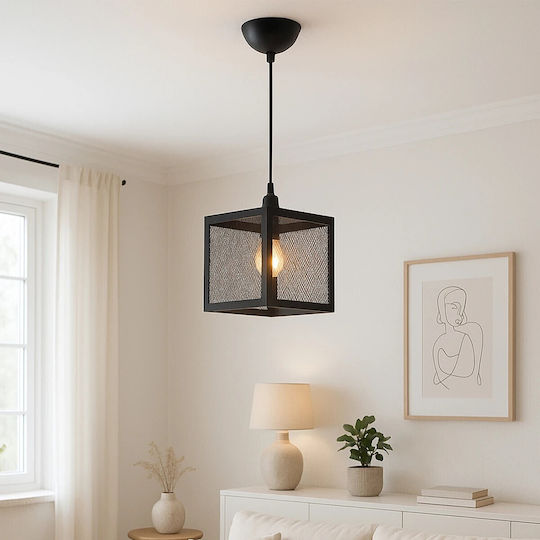 GloboStar Κρεμαστό Φωτιστικό Μαύρο με Ντουί E27 17x17x23εκ.