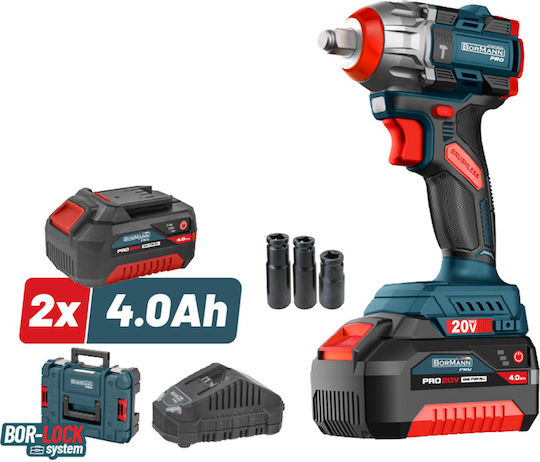 Bormann Pro BBP5422X44CA Brushless Impact Wrench Battery 20V 2x4Ah with Socket 1/2"