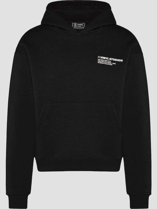 Vinyl Art Clothing Φούτερ με Κουκούλα Μαύρο