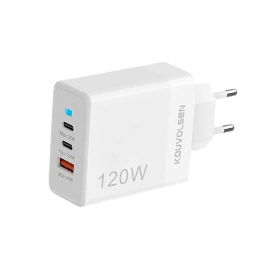 Φορτιστής Χωρίς Καλώδιο με Θύρα USB-A και 2 Θύρες USB-C 120W Λευκός (CX-180B)